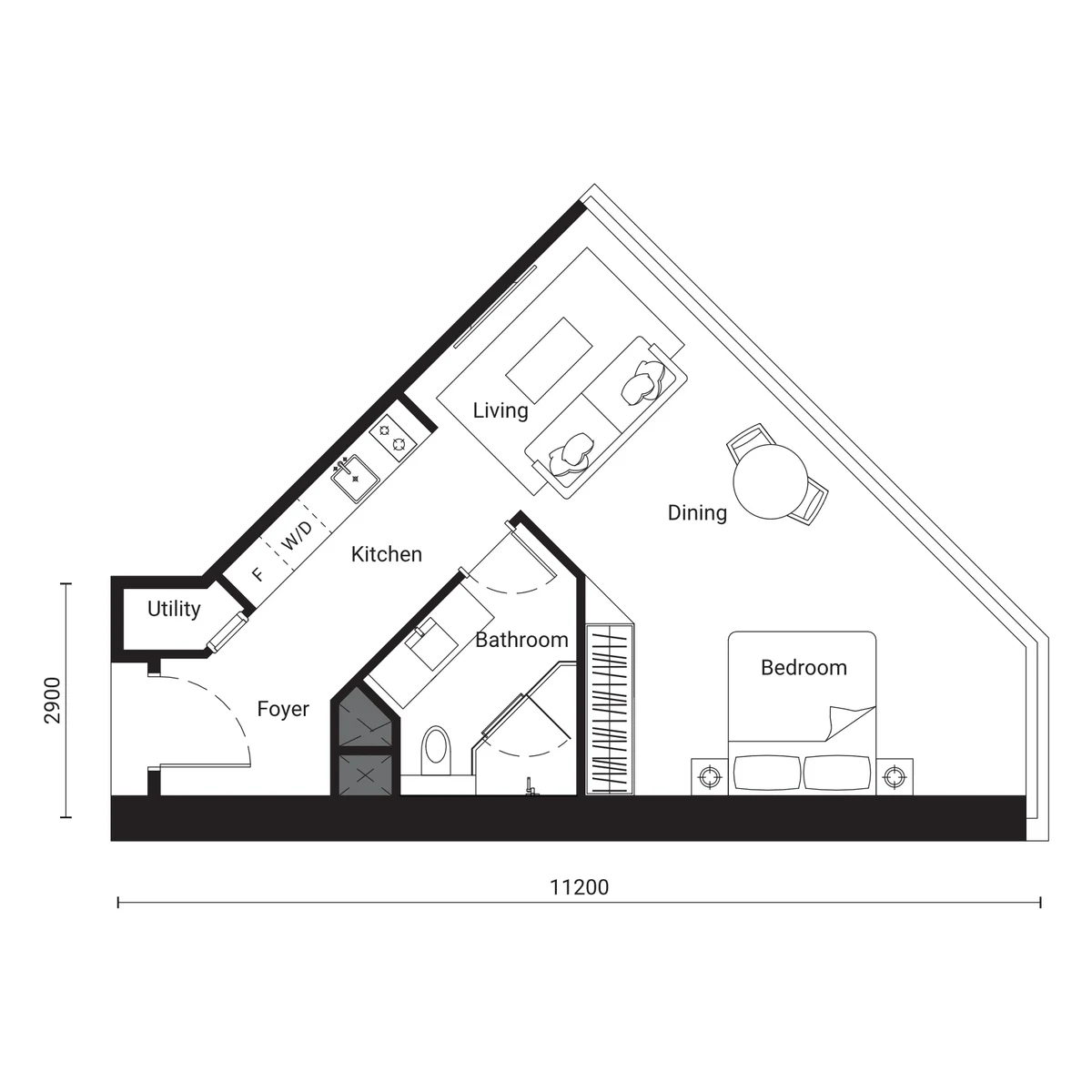 Type A 1 bedroom floor plan, SO/ KL Residences