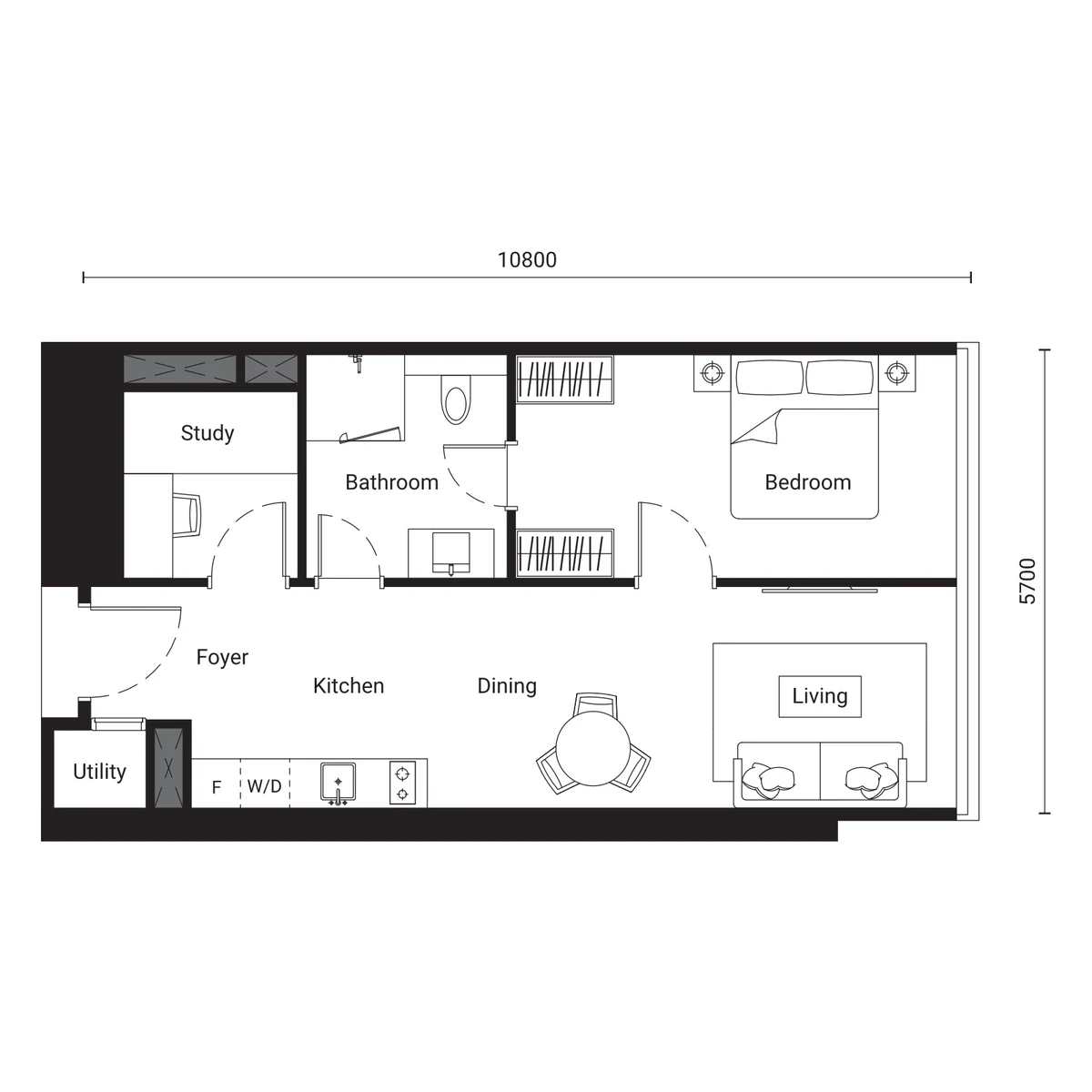 Type C 1 bedroom plus study floor plan, SO/ KL Residences