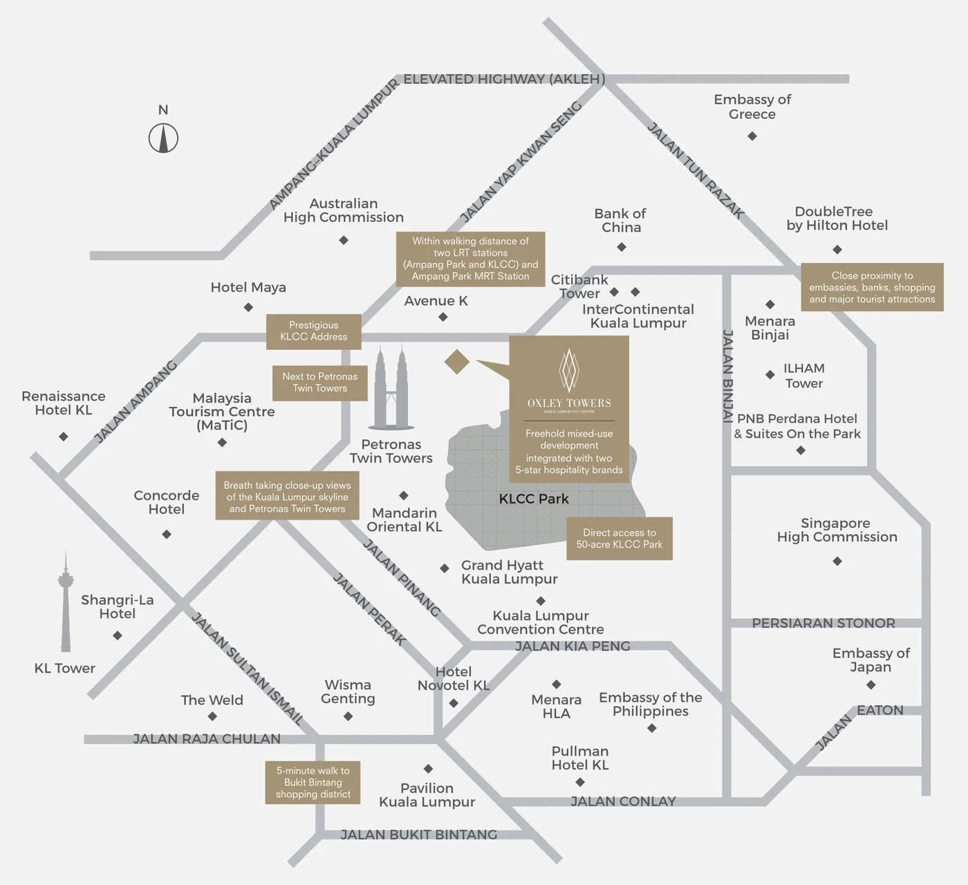 Location map of SO/ KL Residences on Jalan Ampang within KLCC, Kuala Lumpur