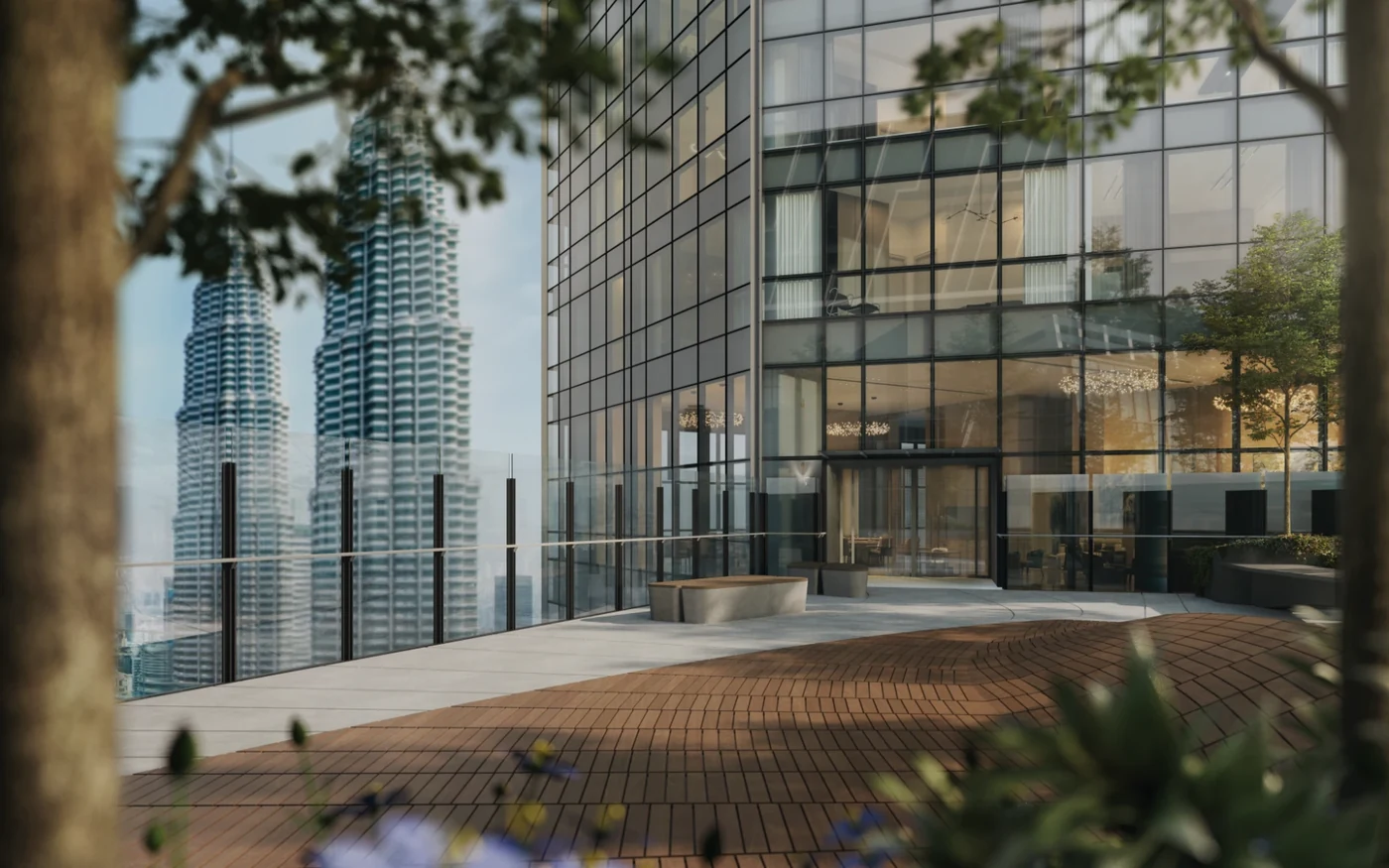 Sky terrace lounge and cabanas with city views